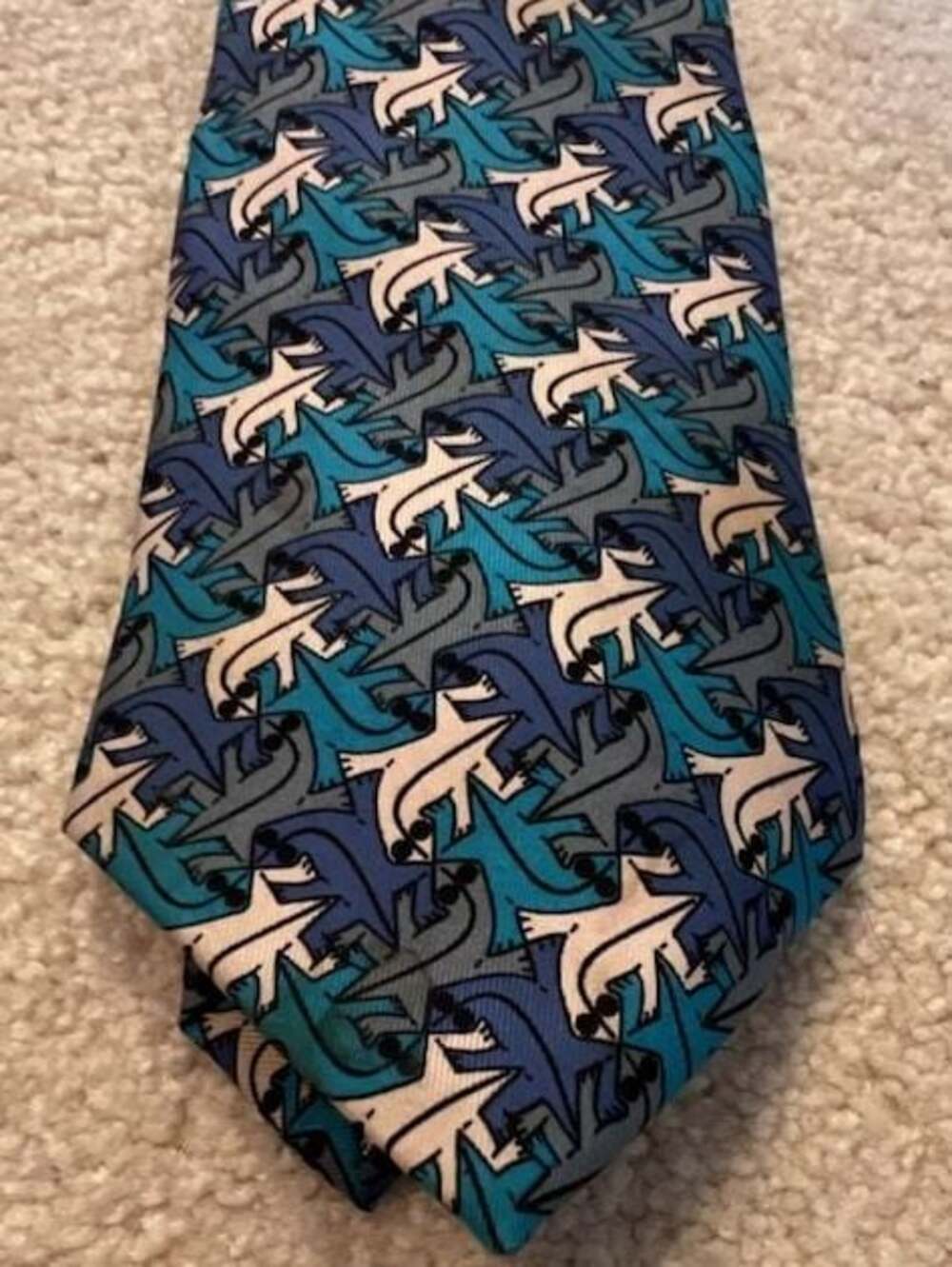 The Boxelder Company M.C. Escher Silk Tie - Blue and Teal Fox Pattern